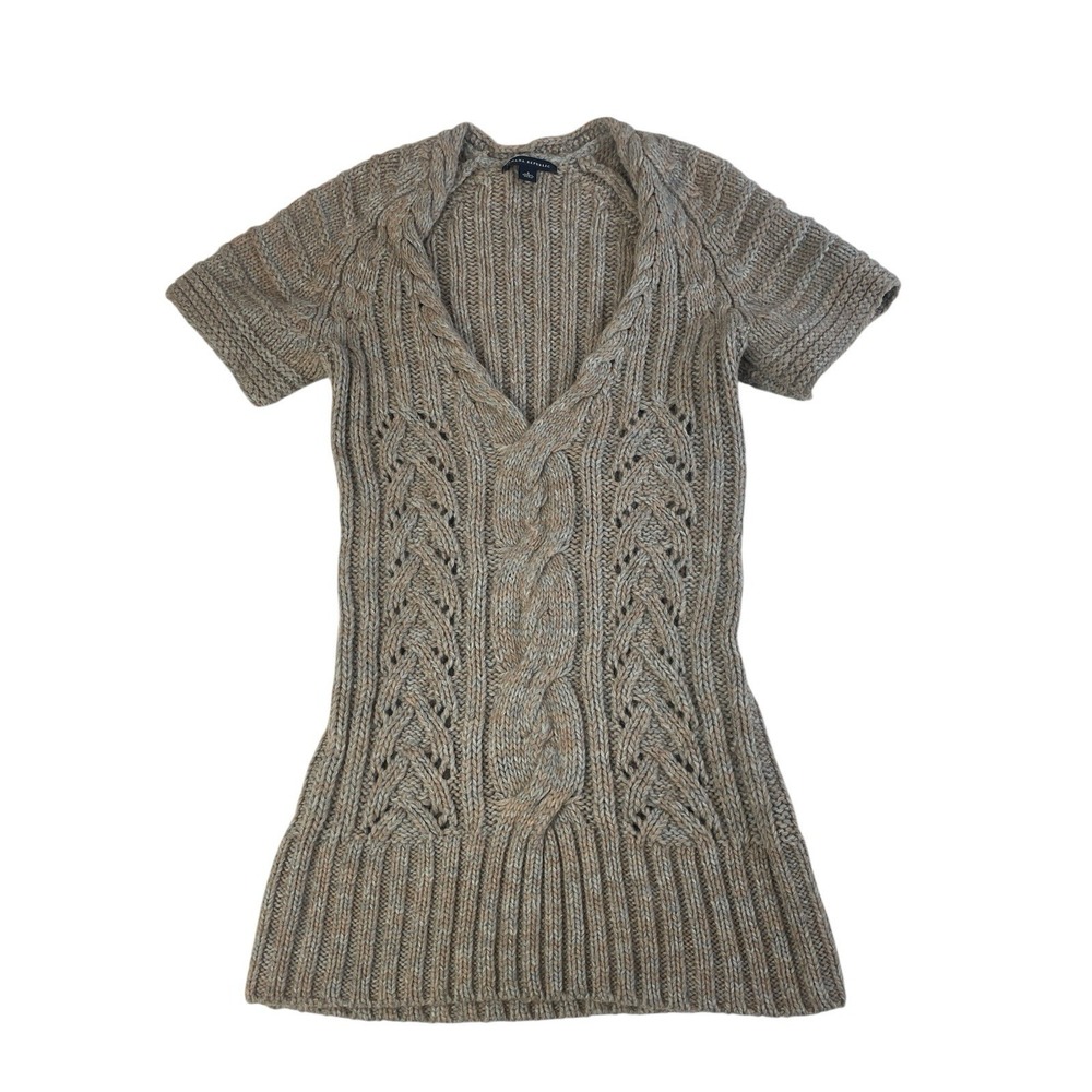 Banana Republic Wool Alpaca Acrylic Cable Knit Sweater V Neck Short Sleeve Small